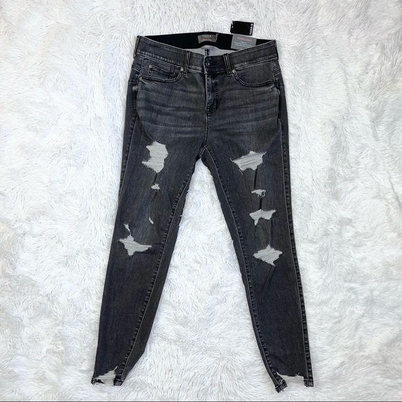 TORRID Bombshell Skinny High Rise Jeans Super Soft Distressed Raven 14 Tall NWT - Picture 3 of 15